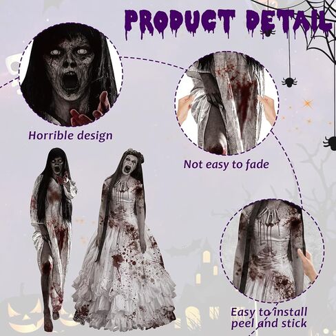 Halloween Decorations Scary Female Ghost Bride Ghost Large Wall Decals Spooky Creepy Decoration Eye-Catching Halloween Celebrations for Wall Door Haunted House Halloween Party Indoor Outdoor Supplies in Saudi Arabia