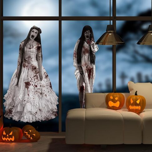 Halloween Decorations Scary Female Ghost Bride Ghost Large Wall Decals Spooky Creepy Decoration Eye-Catching Halloween Celebrations for Wall Door Haunted House Halloween Party Indoor Outdoor Supplies in Saudi Arabia