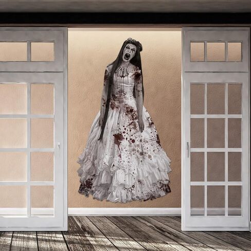 Halloween Decorations Scary Female Ghost Bride Ghost Large Wall Decals Spooky Creepy Decoration Eye-Catching Halloween Celebrations for Wall Door Haunted House Halloween Party Indoor Outdoor Supplies in Saudi Arabia