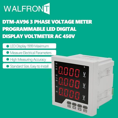 3 Phase Voltage Meter AC 450V, DTM-AV96 Digital Voltmeter 1999 LED Display Panel Programmable Voltage Current Frequency Tester in Saudi Arabia