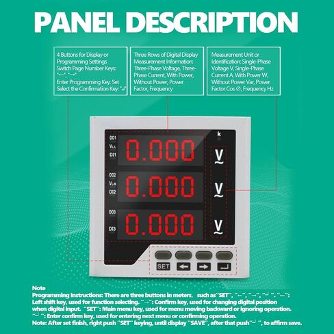3 Phase Voltage Meter AC 450V, DTM-AV96 Digital Voltmeter 1999 LED Display Panel Programmable Voltage Current Frequency Tester in Saudi Arabia