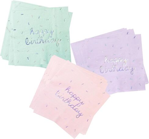 Harlow & Grey Sprinkles - Happy Birthday Napkins, 24 Napkin, Multi-Color Pack, Birthday, Kids Party, Baby’s Birthday - Disposable Paper Napkins (Bright) in Kuwait