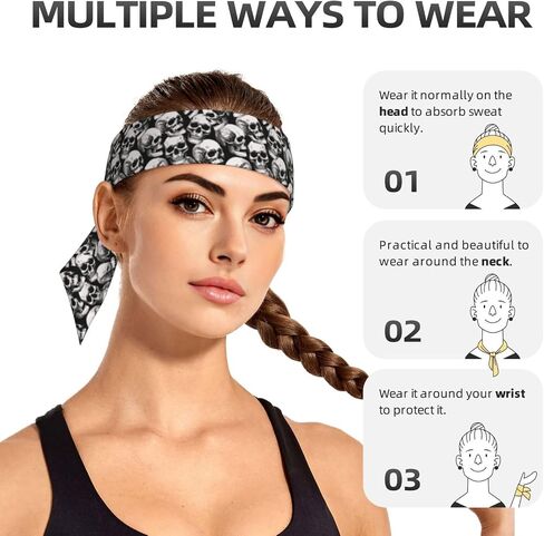 Sports Head Tie Hair Band Sweatband Skull Flex Tie Headband Unisex Wicking Head Tie for Running, Basketball, Workout, Soccer, Paintball, Exercise, Volleyball, 2.36 x 41 inch in Saudi Arabia