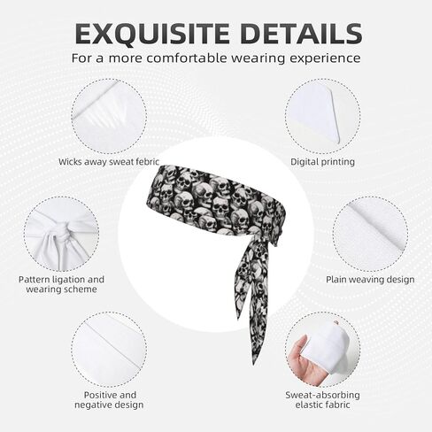Sports Head Tie Hair Band Sweatband Skull Flex Tie Headband Unisex Wicking Head Tie for Running, Basketball, Workout, Soccer, Paintball, Exercise, Volleyball, 2.36 x 41 inch in Saudi Arabia