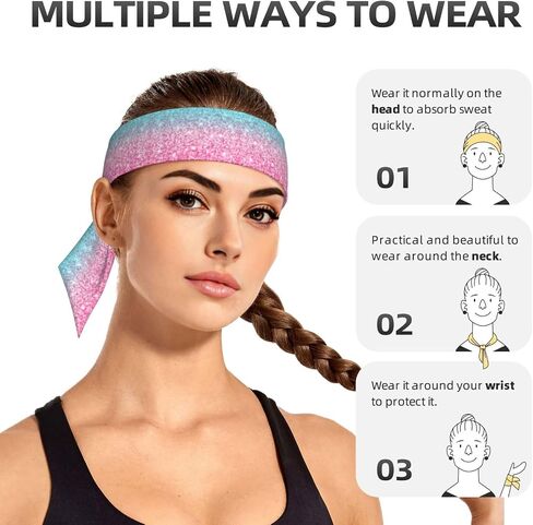 Sports Head Tie Hair Band Sweatband Glitter Pink Shiny and Colorful Flex Tie Headband Unisex Wicking Head Tie for Running, Basketball, Workout, Soccer, Paintball, Exercise, Volleyball in Saudi Arabia