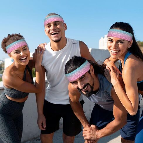 Sports Head Tie Hair Band Sweatband Glitter Pink Shiny and Colorful Flex Tie Headband Unisex Wicking Head Tie for Running, Basketball, Workout, Soccer, Paintball, Exercise, Volleyball in Saudi Arabia