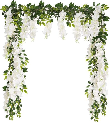 Wisteria Garland Artificial Flowers 2PCS 5.91FT/Peice Fake Wisteria Vines White Artificial Wisteria Rattan Silk Hanging Flowers for Wedding Arch Decorations Ceremony Garden Floral Decor in Saudi Arabia