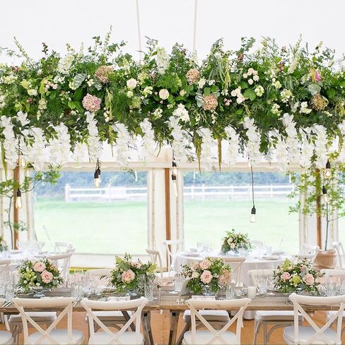 Wisteria Garland Artificial Flowers 2PCS 5.91FT/Peice Fake Wisteria Vines White Artificial Wisteria Rattan Silk Hanging Flowers for Wedding Arch Decorations Ceremony Garden Floral Decor in Saudi Arabia