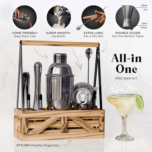 BARE BARREL® Mixology Bartender Kit Bar Set | Martini Cocktail Shaker Set | Barware Mixing Tools for Home Bartending | Farmhouse Rustic Portable Caddy & 35 Recipe Cards | Gift Set (Aged Copper) in Saudi Arabia