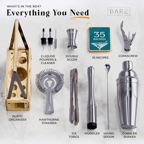 BARE BARREL® Mixology Bartender Kit Bar Set | Martini Cocktail Shaker Set | Barware Mixing Tools for Home Bartending | Farmhouse Rustic Portable Caddy & 35 Recipe Cards | Gift Set (Aged Copper) in Saudi Arabia