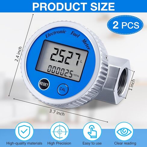 2 Pcs Digital Turbine Flow Meter 1 in NPT Thread Water Flow Meter Electronic Fuel Meter Gas Oil Fuel Flowmeter, IPX7 Waterproof, Accuracy LCD Display Flow Meter for Diesel Kerosene Gasoline in Saudi Arabia