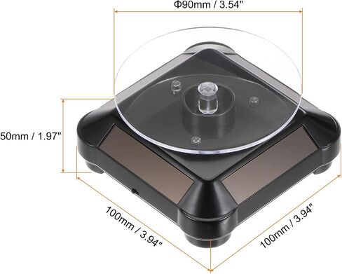 HARFINGTON حامل شاشة يعمل بالطاقة الشمسية قرص دوار 3.54 بوصة لوحة ضياء بطارية مزدوجة الاستخدام LED ضوء 360 درجة دوارة في اتجاهين من بلاستيك ABS عرض دوار تلقائي لعرض المجوهرات المطبوعة ثلاثية الأبعاد، أسود in Saudi Arabia