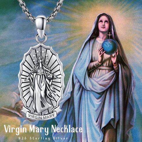 925 Sterling Silver Santa Muerte/St Benedict/Virgin Mary/Saint Jesus/Saint Joseph Miraculous Medal Necklace for Men in Kuwait
