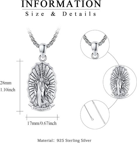 925 Sterling Silver Santa Muerte/St Benedict/Virgin Mary/Saint Jesus/Saint Joseph Miraculous Medal Necklace for Men in Kuwait