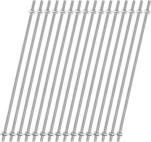 uxcell 8pcs 8/32 Inch M4 Threaded Rods with 16pcs Hex Nuts and Washers 4 Inch 201 Stainless Steel Full Threads Right-Hand Thread for Hangers, U-Bolts, Beaded Garden Stake Rods, Silver in Saudi Arabia