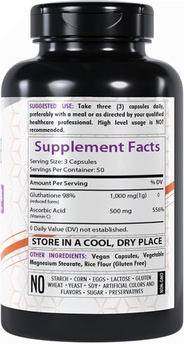 Glutathione 1000mg | 150 Capsules | GSH L-Glutathione Reduced | Antioxidant Support | Gluten-Free & Non-GMO | Made in The USA in Kuwait