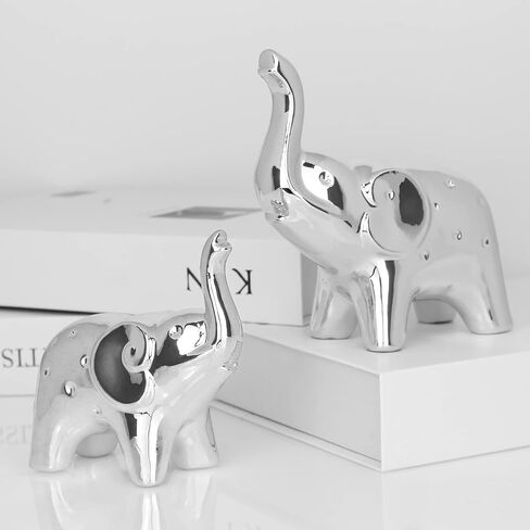 A Pair Elephant Statues Gold Ceramic Elephant Figurine for Livingroom Bedroom Home Decor Office Desk Shelf Animals Figurine Decoration in Saudi Arabia