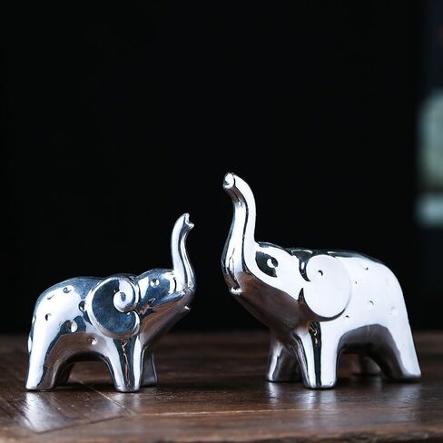 A Pair Elephant Statues Gold Ceramic Elephant Figurine for Livingroom Bedroom Home Decor Office Desk Shelf Animals Figurine Decoration in Saudi Arabia