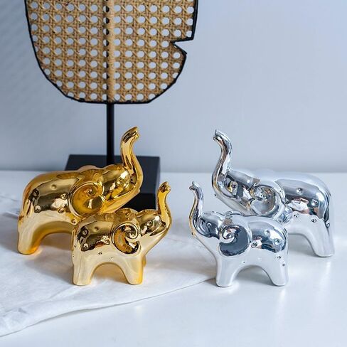 A Pair Elephant Statues Gold Ceramic Elephant Figurine for Livingroom Bedroom Home Decor Office Desk Shelf Animals Figurine Decoration in Saudi Arabia
