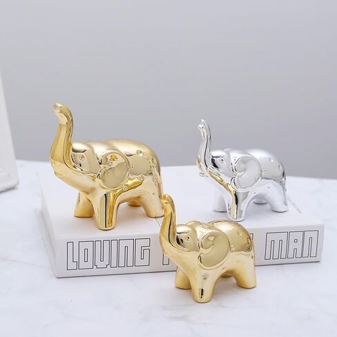 A Pair Elephant Statues Gold Ceramic Elephant Figurine for Livingroom Bedroom Home Decor Office Desk Shelf Animals Figurine Decoration in Saudi Arabia