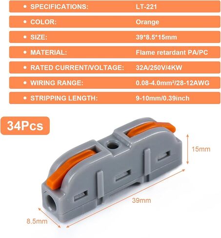 34 Pieces of Connection terminals, 1 in 1 Out Cable terminals, Electrical Connection terminals, 4mm² Conductor Terminal, Electrical Connection Blocks, DIY Customized Versions can be Freely Combined in Saudi Arabia