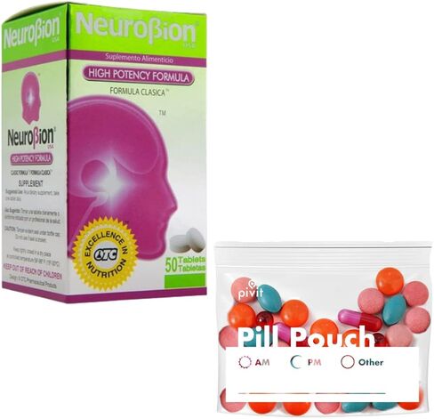 نيوروبيون كلاسيك 50 قرص فيتامين ب 2 عبوة / 50 قرصًا + أكياس حبوب منزلية شفافة قابلة للإغلاق in Kuwait