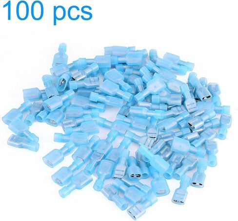 موصلات طرفية للذكور والإناث 100 قطعة نحاس نايلون أزرق 16-14awg/1.5mm2-2.5mm2 معزول بالكامل ذكر أنثى نايلون محطات تجعيد سريعة الأسلاك بأسمائها الحقيقية 82 جرام in Saudi Arabia