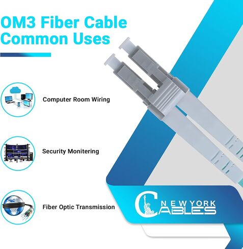 NewYork Cables Fiber Patch Cable | LC to LC Multimode Duplex OM4 50/125 Jumper Cord | 3M (9.84ft) 40gb Fiber Optic Cable (Aqua) in Kuwait