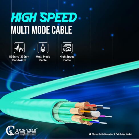 NewYork Cables Fiber Patch Cable | LC to LC Multimode Duplex OM4 50/125 Jumper Cord | 3M (9.84ft) 40gb Fiber Optic Cable (Aqua) in Kuwait