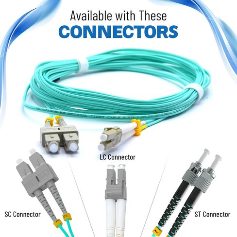 NewYork Cables Fiber Patch Cable | LC to LC Multimode Duplex OM4 50/125 Jumper Cord | 3M (9.84ft) 40gb Fiber Optic Cable (Aqua) in Kuwait