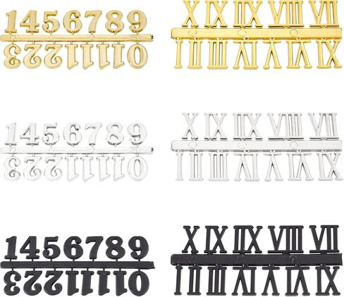 GORGECRAFT 6 Pieces Clock Numerals Including Arabic and Roman Number Bell DIY Digital Horloge for Design Replacement Repairing Timer（2 Style, Gold, Silver, Black） in Saudi Arabia