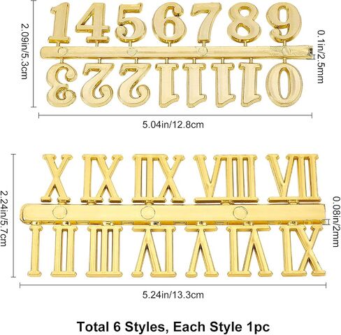 GORGECRAFT 6 Pieces Clock Numerals Including Arabic and Roman Number Bell DIY Digital Horloge for Design Replacement Repairing Timer（2 Style, Gold, Silver, Black） in Saudi Arabia