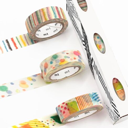 MT Washi Masking Tape - Kamoi Paper Washi Adhesive Tape - 15mm * 7m, Black, White, Gold in Saudi Arabia