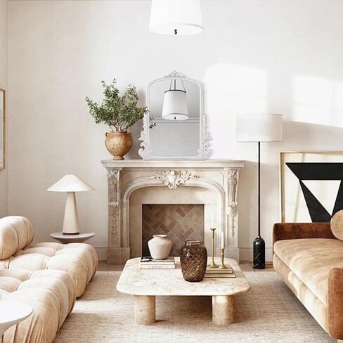 مرآة عتيقة للجدار، مرآة باروكية تقليدية مزخرفة مقوسة، مرآة أريندال خشبية معلقة لتزيين غرفة النوم وغرفة المعيشة ومدخل الحمام وديكور الموقد, 20"x16" أبيض in Kuwait