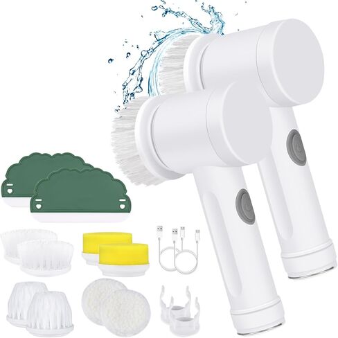 Electric Spin Scrubber, Bathroom Shower Scrubber, Rechargeable Cleaning Brush with 4 Brush Heads for Wall, Floor, Tile (2) in Saudi Arabia
