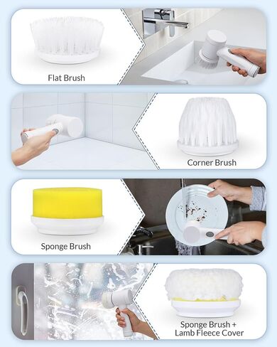 Electric Spin Scrubber, Bathroom Shower Scrubber, Rechargeable Cleaning Brush with 4 Brush Heads for Wall, Floor, Tile (2) in Saudi Arabia