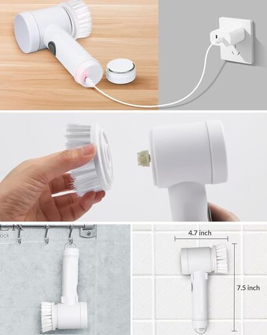 Electric Spin Scrubber, Bathroom Shower Scrubber, Rechargeable Cleaning Brush with 4 Brush Heads for Wall, Floor, Tile (2) in Saudi Arabia