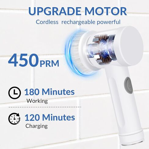 Electric Spin Scrubber, Bathroom Shower Scrubber, Rechargeable Cleaning Brush with 4 Brush Heads for Wall, Floor, Tile (2) in Saudi Arabia