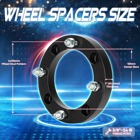 TadaMark 4x156 Wheel Spacers 1in Wheel Adapters Forged 4 Lugs fit for Kawasaki 300B Lakota 250 Mojave XT 250 Tecate Polaris Diesel Sportsman Ranger Xplorer RZR 131mm Bore with 3/8"-24 Studs 4pcs in Saudi Arabia