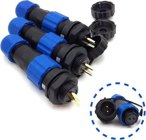SD13 2pin Waterproof Power Connector, φ13mm 10A 380V High Voltage 18 * 65mm Male Female Circular Power LED Connector Plug(Female)-Socket(Male) (2pin, Panel Mount x 3set) in Saudi Arabia