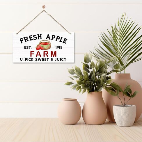 Autumn Decor Sign, Fresh Apple Farm Sign, Decorative Wooden Plaque Sign, Apple Harvest Wall Sign, Country Style Home Decor for Kitchen, Autumn Wood Decoration, Apple Hanging Sign, Apple Decor in Saudi Arabia