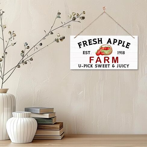 Autumn Decor Sign, Fresh Apple Farm Sign, Decorative Wooden Plaque Sign, Apple Harvest Wall Sign, Country Style Home Decor for Kitchen, Autumn Wood Decoration, Apple Hanging Sign, Apple Decor in Saudi Arabia
