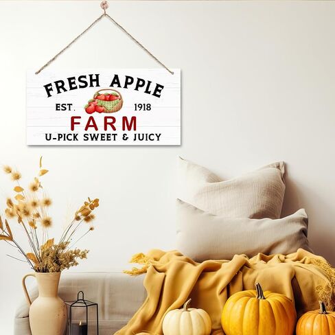 Autumn Decor Sign, Fresh Apple Farm Sign, Decorative Wooden Plaque Sign, Apple Harvest Wall Sign, Country Style Home Decor for Kitchen, Autumn Wood Decoration, Apple Hanging Sign, Apple Decor in Saudi Arabia