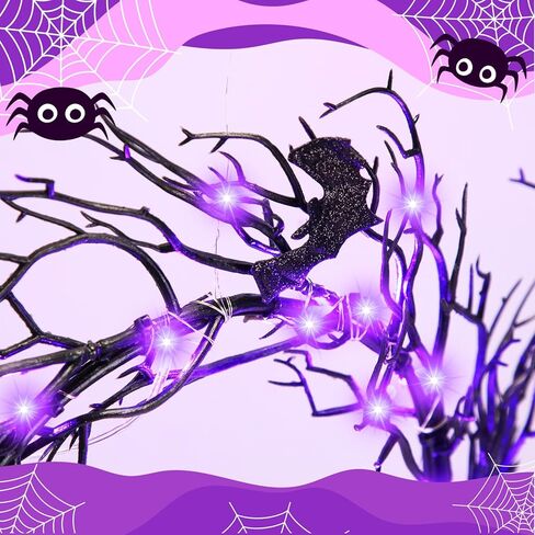 Black Bat Halloween Wreath with Hook LED Purple Lights 18 Inch Halloween Wreath with Lights Halloween Door Wreath for Front Door Halloween Decoration Indoor Outdoor Home Party Props in Kuwait