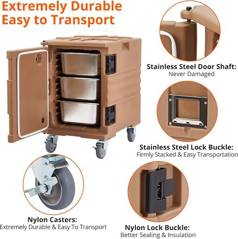 Portable Food Warmer 82Qt-Hot Box, Lldpe Food Box Carrier Double, End Loader Wheels, Easy Transport, Good Insulation, Strong Sealing, Durable, Ideal for Family Gathering, Canteen, Restaurant, Brown in Saudi Arabia