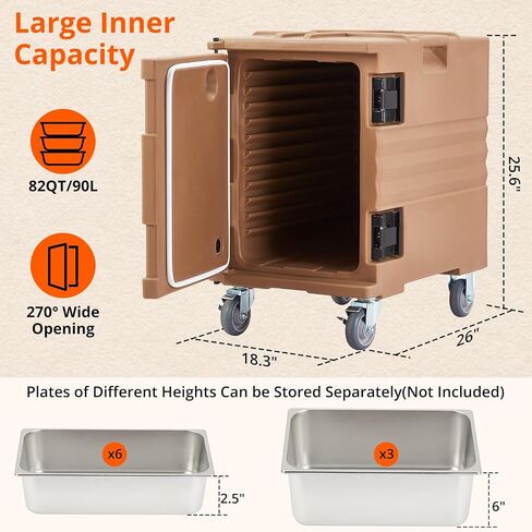 Portable Food Warmer 82Qt-Hot Box, Lldpe Food Box Carrier Double, End Loader Wheels, Easy Transport, Good Insulation, Strong Sealing, Durable, Ideal for Family Gathering, Canteen, Restaurant, Brown in Saudi Arabia