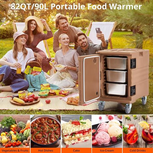 Portable Food Warmer 82Qt-Hot Box, Lldpe Food Box Carrier Double, End Loader Wheels, Easy Transport, Good Insulation, Strong Sealing, Durable, Ideal for Family Gathering, Canteen, Restaurant, Brown in Saudi Arabia