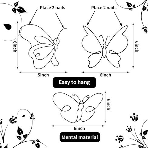 Hotop 6 قطع معدنية فراشة جدار ديكور 8 بوصة فراشة سوداء جدار الفن أشكال مختلفة فراشة شنقا ديكور الحد الأدنى سلك الفن للمطبخ، غرفة نوم، في الهواء الطلق in Saudi Arabia