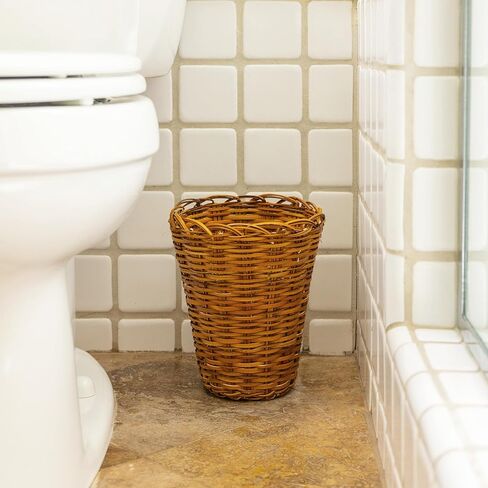 KAZI Essentials Round Woven Wastebasket - Natural Wicker Trash Can, Eco-Friendly Handmade by African Artisans (Round, Brown) in Saudi Arabia