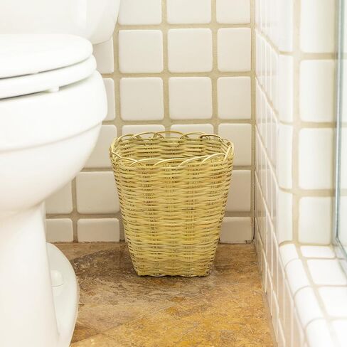 KAZI Essentials Round Woven Wastebasket - Natural Wicker Trash Can, Eco-Friendly Handmade by African Artisans (Round, Brown) in Saudi Arabia